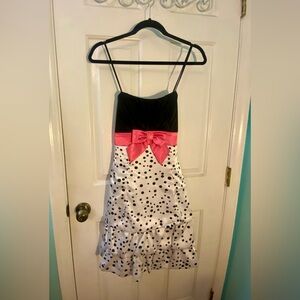Taboo Black and White Polka Dot Prom Formal Elegant Cruise Dress with Pink Bow